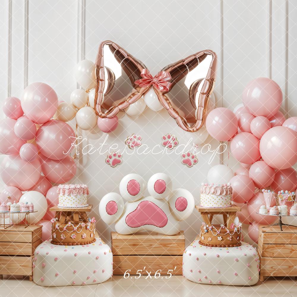 Kate Geburtstag Pfote Ballons Rosa Hintergrund Entworfen von Emetselch - Kate Backdrop.de