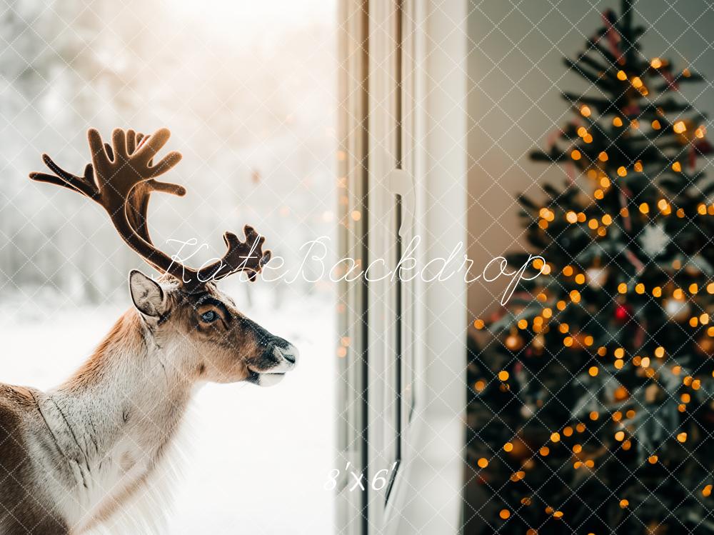 Kate Weihnachten Rentier Tannenbaum Warmlicht Hintergrund Entworfen von Kerry Anderson