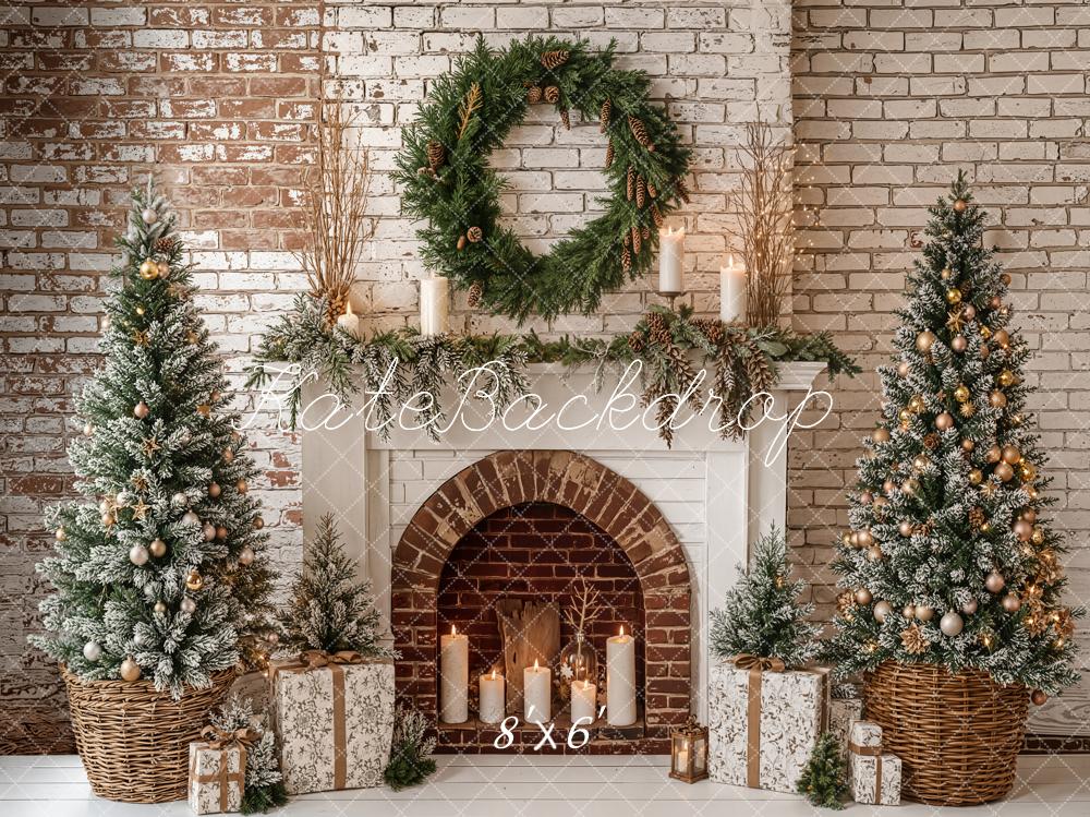 Kate Weihnachten Kamin Weihnachtsbaum Rustikal Fleece Hintergrund Entworfen von Emetselch - Kate Backdrop.de