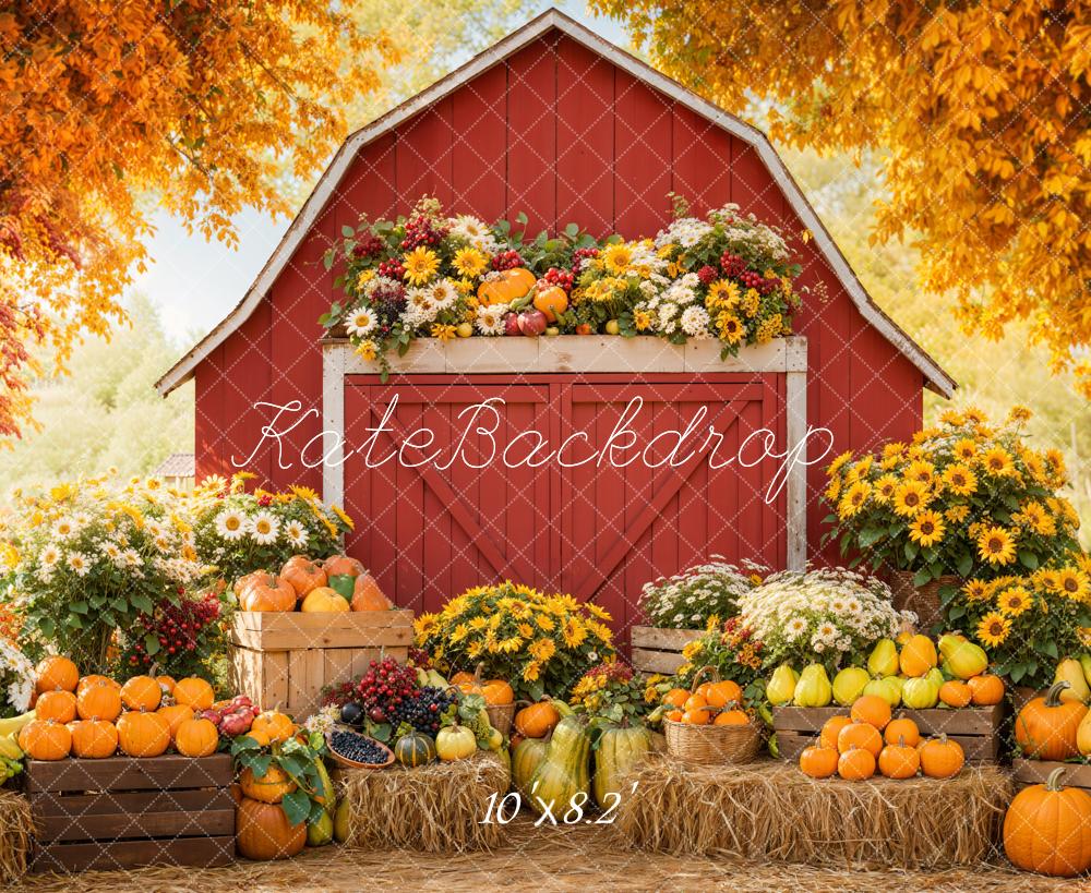 Kate Herbst Scheune Kürbisse Blumen Hintergrund Entworfen von Emetselch - Kate Backdrop.de