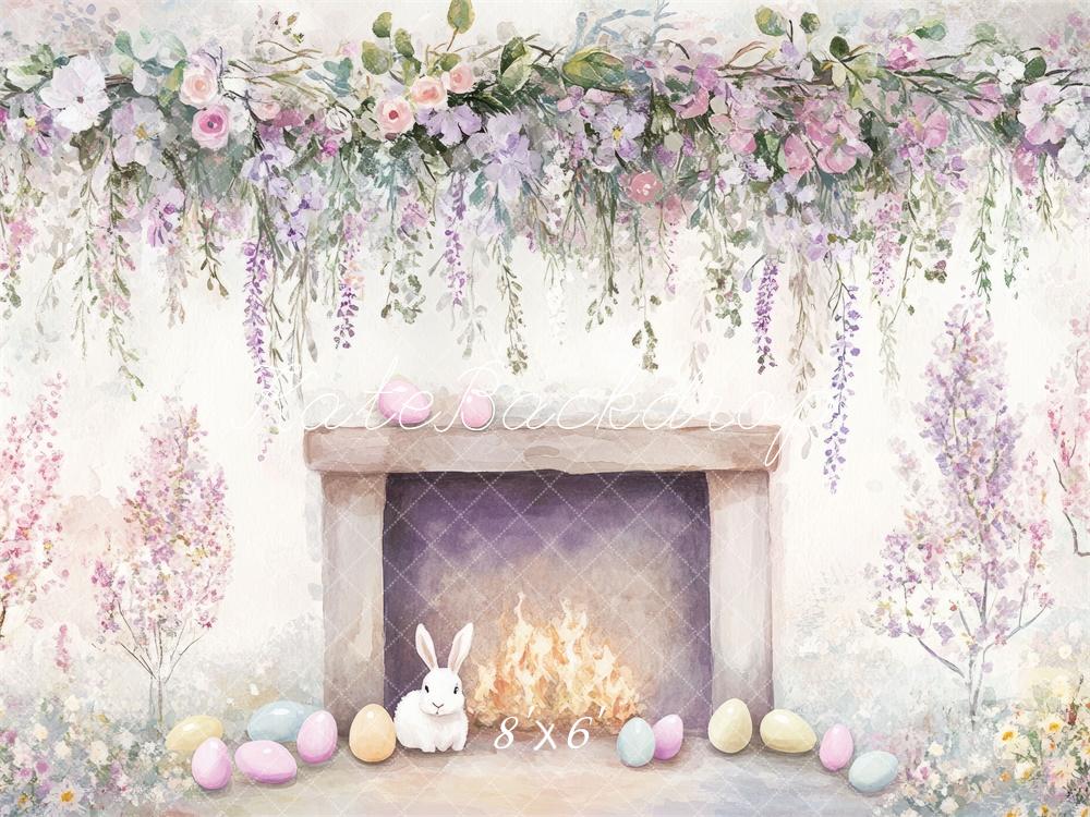 Kate Ostern Kamin Blumenkranz Pastell Hintergrund Entworfen von Mini MakeBelieve - Kate Backdrop.de
