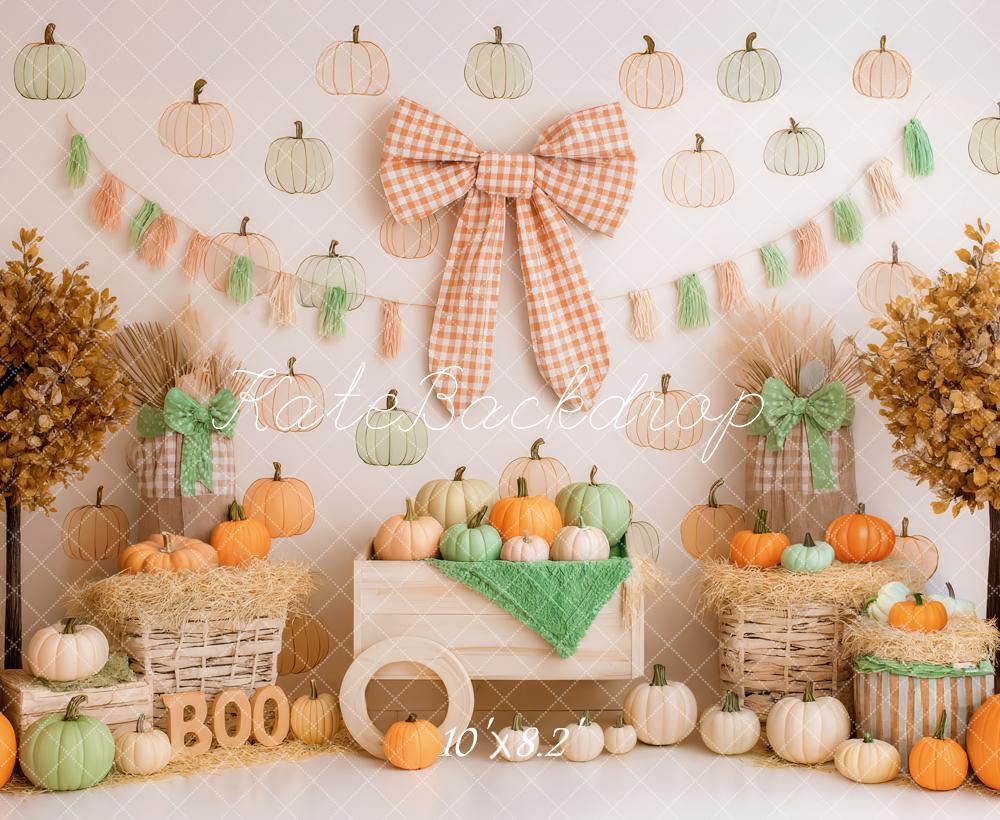 Kate Herbst Kürbisse Schleife Boho Hintergrund Entworfen von Patty Roberts - Kate Backdrop.de