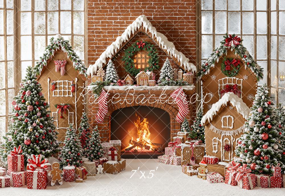 Kate Weihnachten Lebkuchenhaus Kamin Rot Hintergrund Entworfen von Emetselch - Kate Backdrop.de