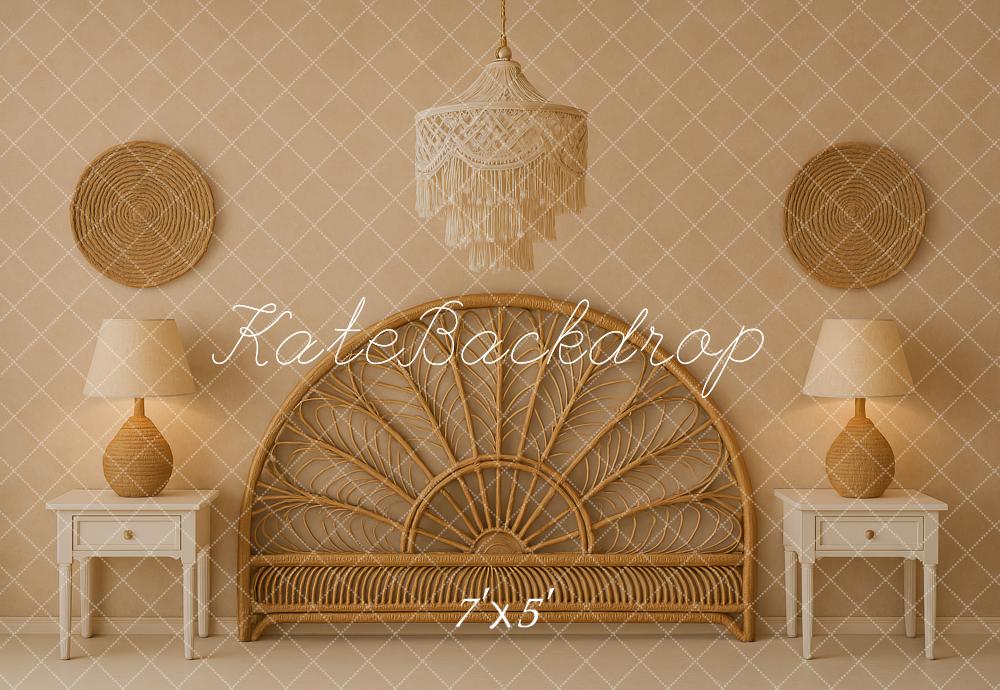 Kate Boho Schlafzimmer Rattan Vintage Hintergrund Entworfen von Ashley Paul - Kate Backdrop.de