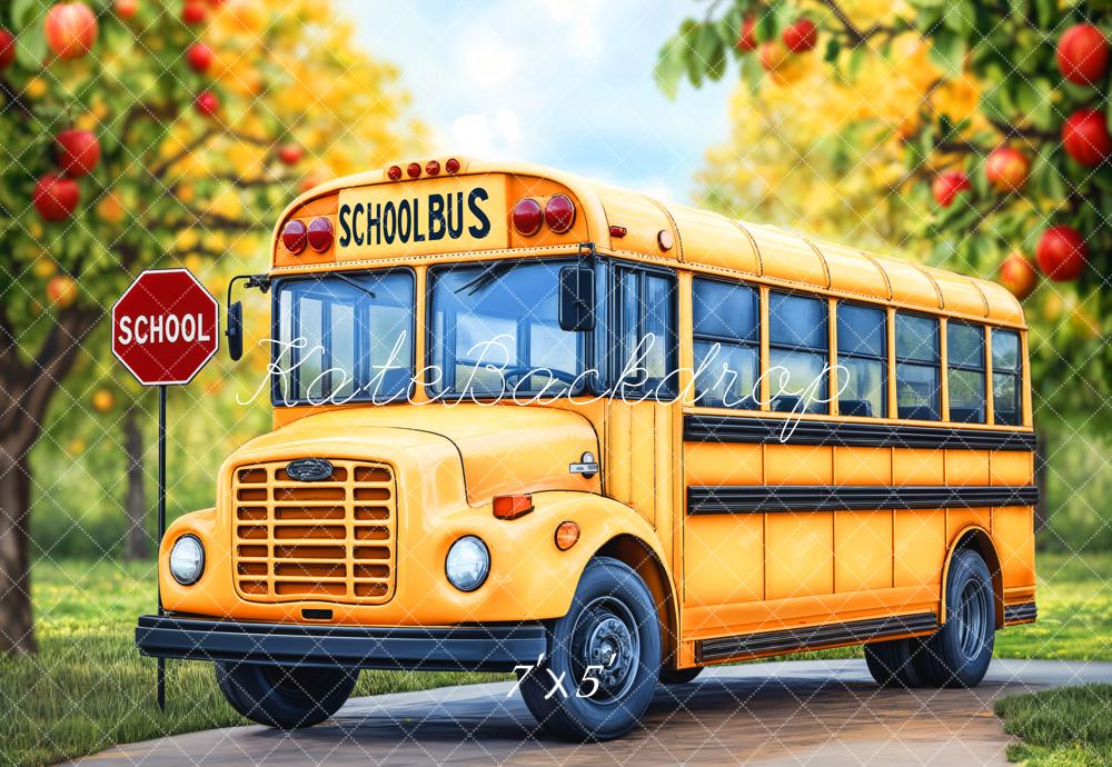Kate Zurück Zur Schule Schulbus Apfelbäume Hintergrund Entworfen von Emetselch