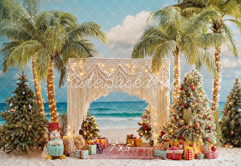 Kate Weihnachten Strand Palmen Boho Hintergrund Entworfen von Emetselch - Kate Backdrop.de