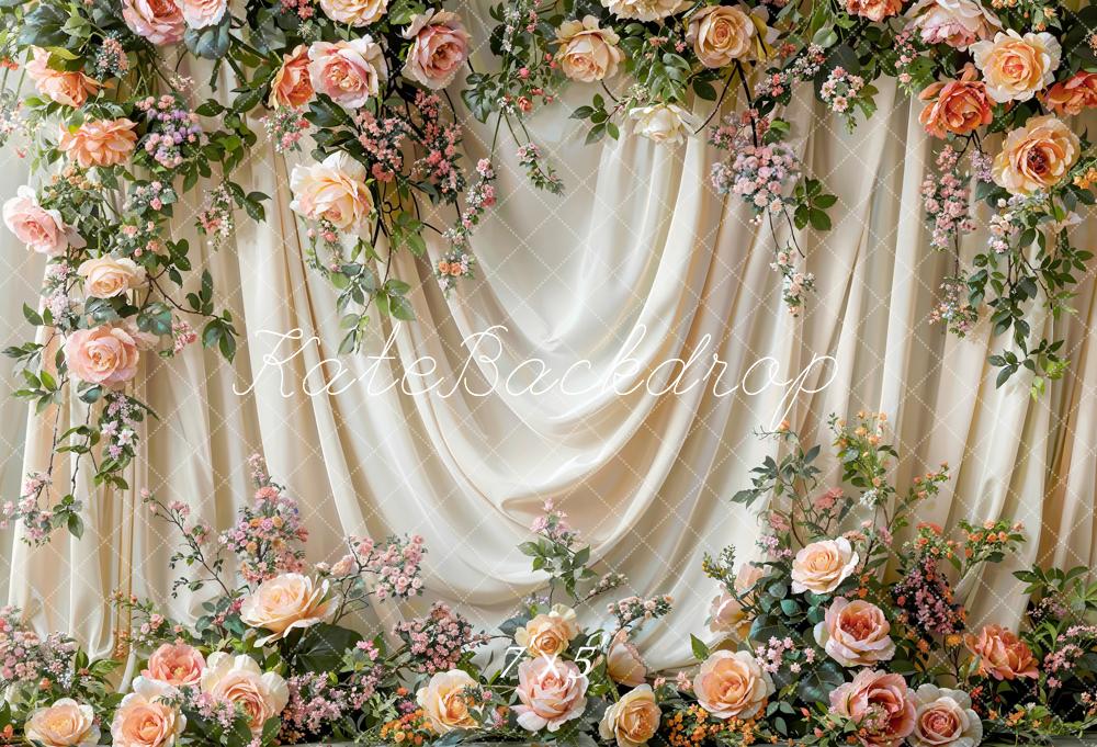 Kate Hochzeit Rosen Vorhang Creme Hintergrund Entworfen von Emetselch - Kate Backdrop.de