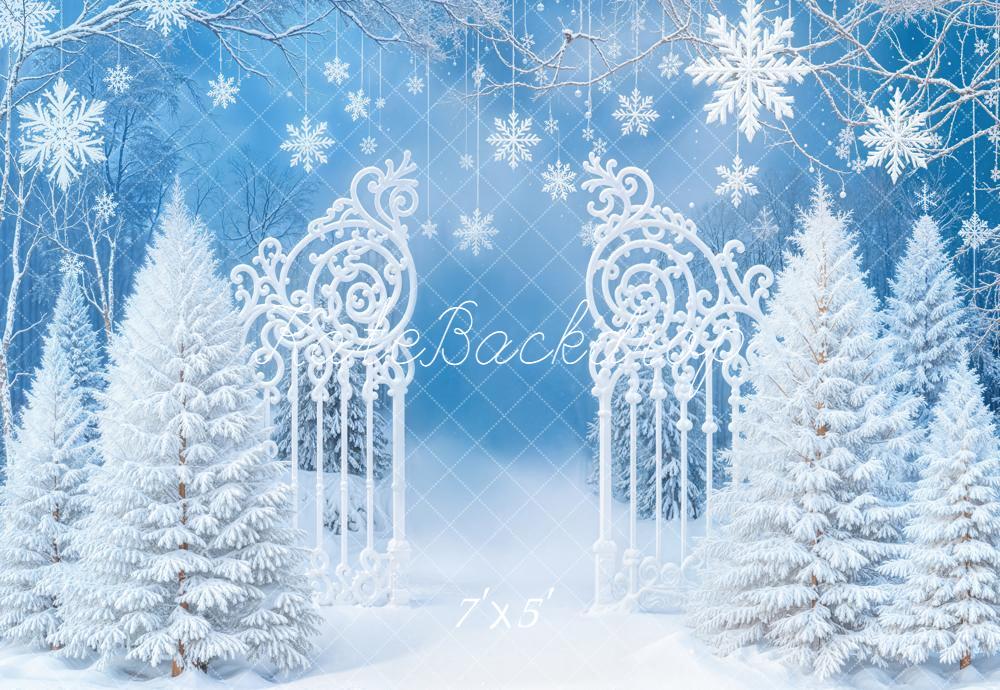 Kate Weihnachten Schneetor Schneeflocken Blau Hintergrund Entworfen von Emetselch - Kate Backdrop.de