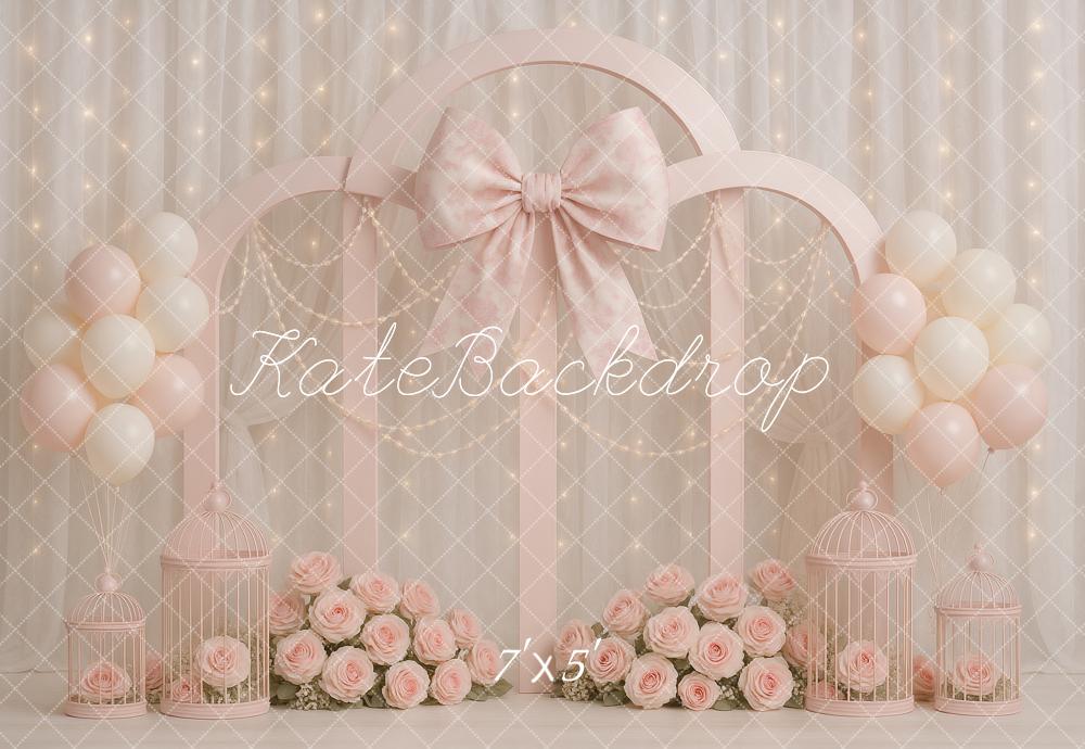 Kate Geburtstag Bogen Schleife Rosa Hintergrund Entworfen von Ashley Paul - Kate Backdrop.de