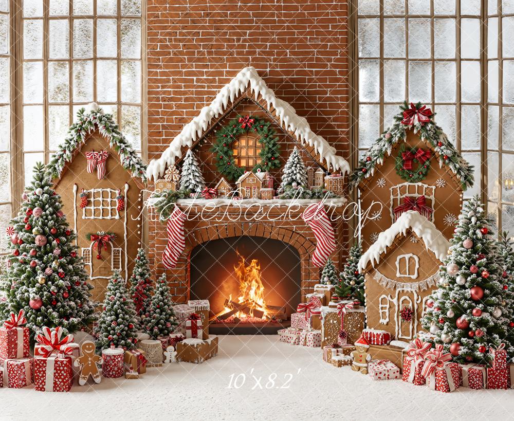 Kate Weihnachten Lebkuchenhaus Kamin Rot Hintergrund Entworfen von Emetselch - Kate Backdrop.de