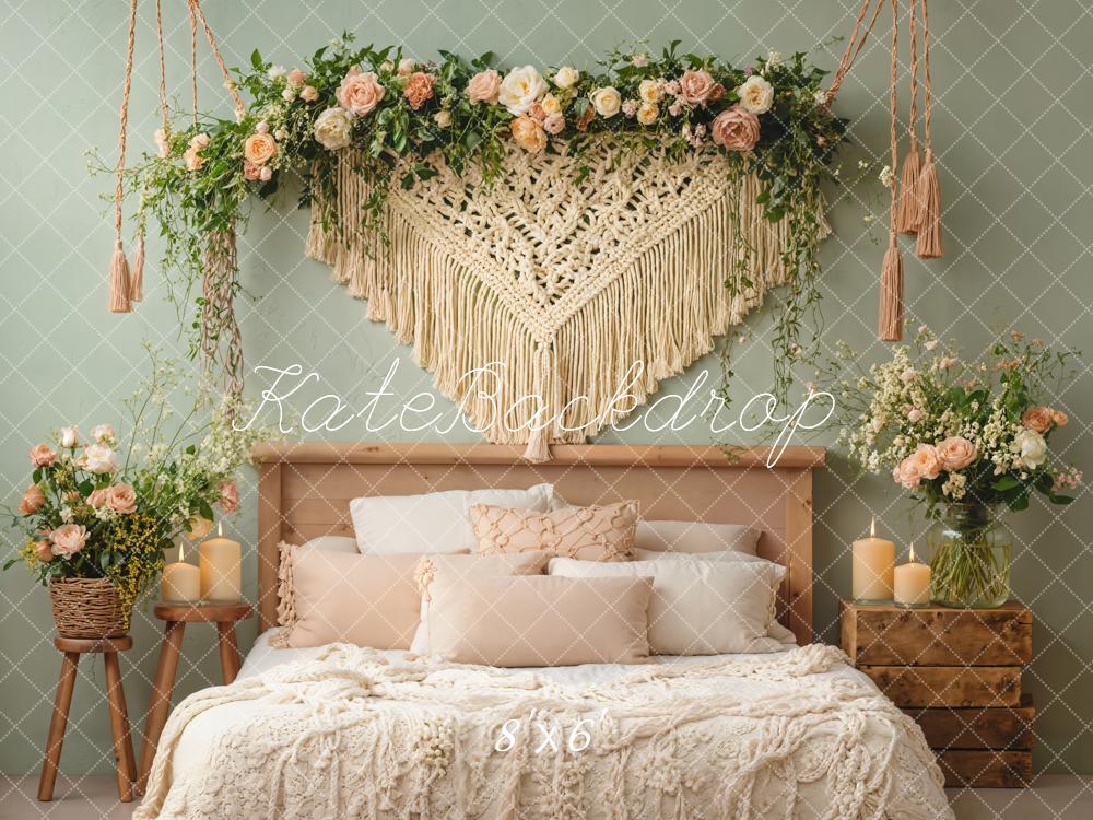 Kate Boho Schlafzimmer Makramee Blumen Creme Hintergrund Entworfen von Emetselch - Kate Backdrop.de