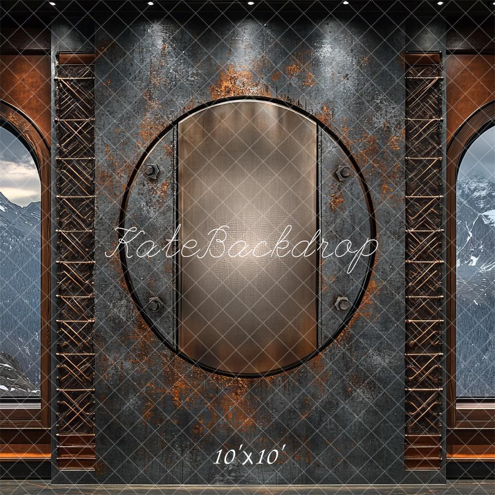 Kate Steampunk Fenster Metall Berge Hintergrund Entworfen von Mini MakeBelieve - Kate Backdrop.de