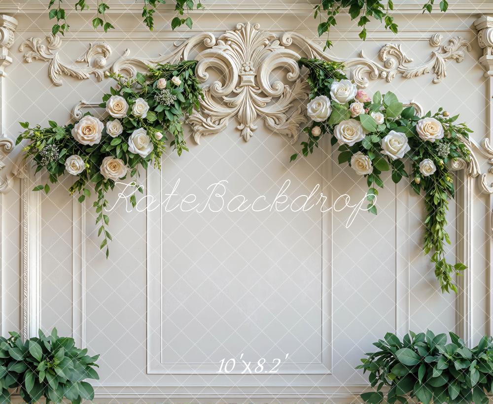 Kate Hochzeit Rosen Ornamente Weiß Hintergrund Entworfen von Mini MakeBelieve - Kate Backdrop.de