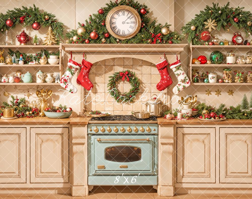Kate Weihnachten Küche Ofen Vintage Fleece Hintergrund Entworfen von Emetselch - Kate Backdrop.de