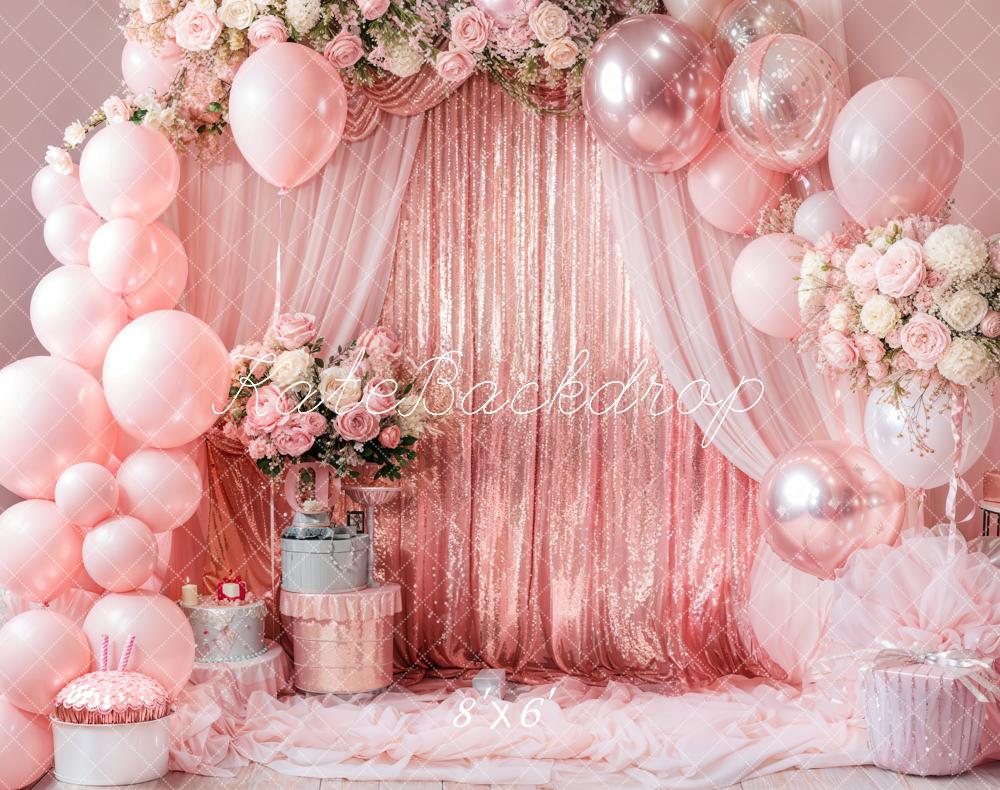 Kate Geburtstag Ballons Blumen Rosa Fleece Hintergrund Entworfen von Emetselch