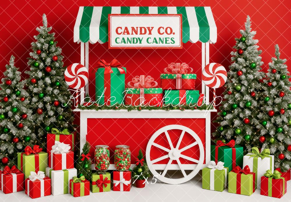 Kate Weihnachten Geschenke Candy Shop Rot Grün Hintergrund Entworfen von Patty Roberts - Kate Backdrop.de