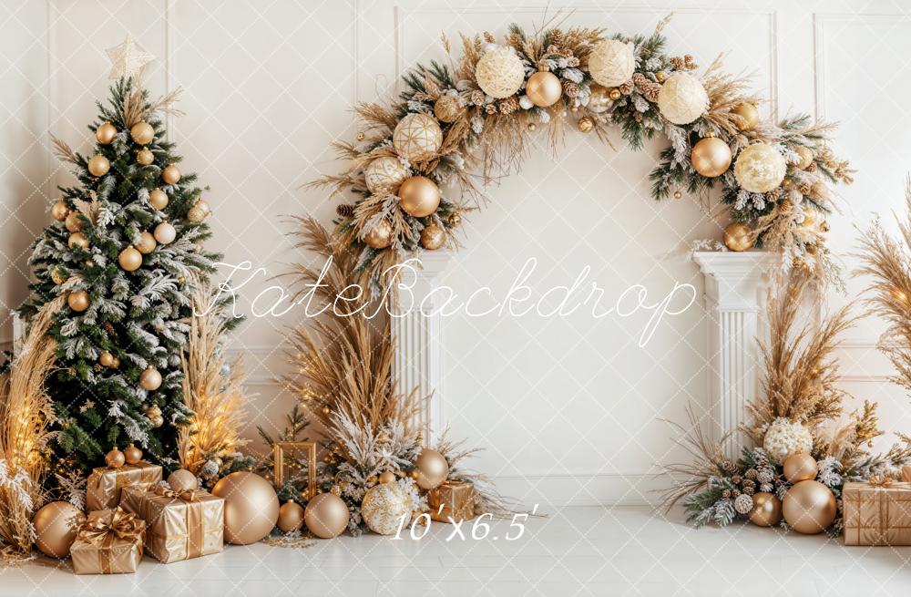 Kate Weihnachten Baum Bogen Gold Fleece Hintergrund Entworfen von Emetselch - Kate Backdrop.de