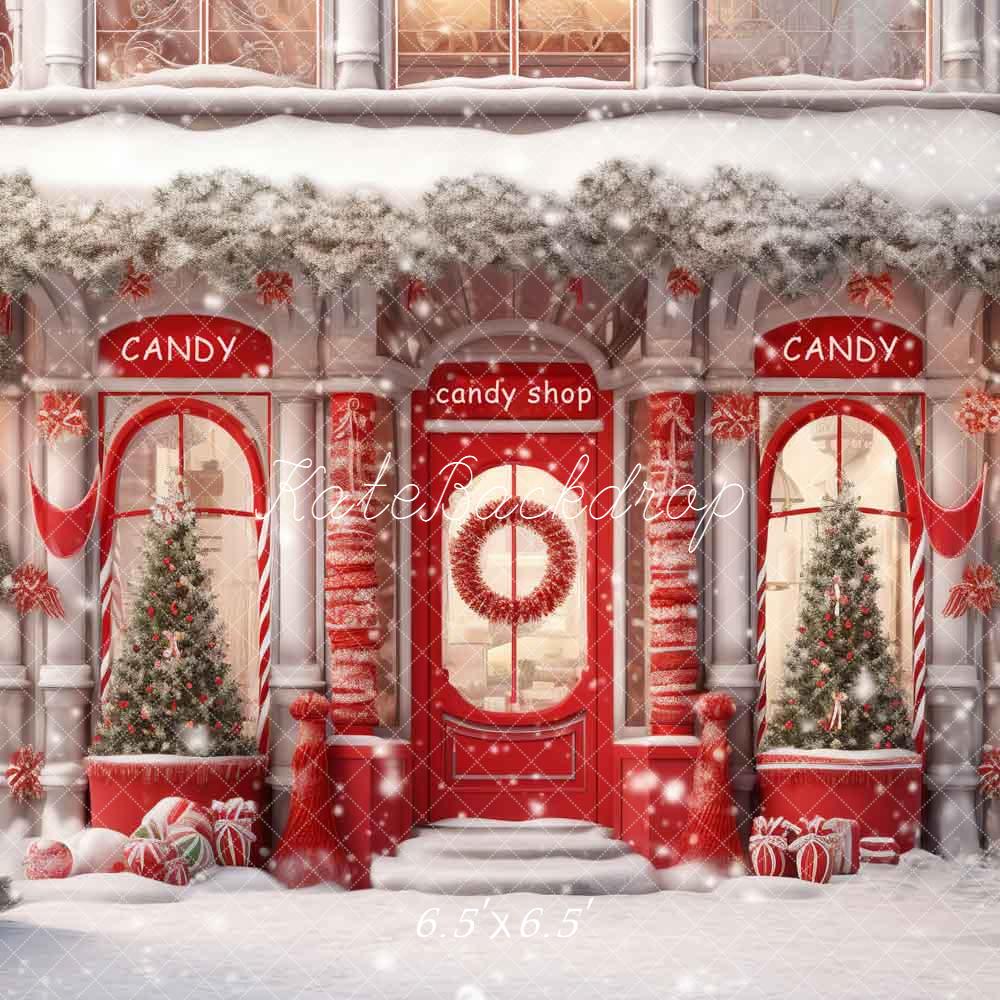 Kate Weihnachten Zuckerladen Schnee Rot Hintergrund Entworfen von Emetselch - Kate Backdrop.de
