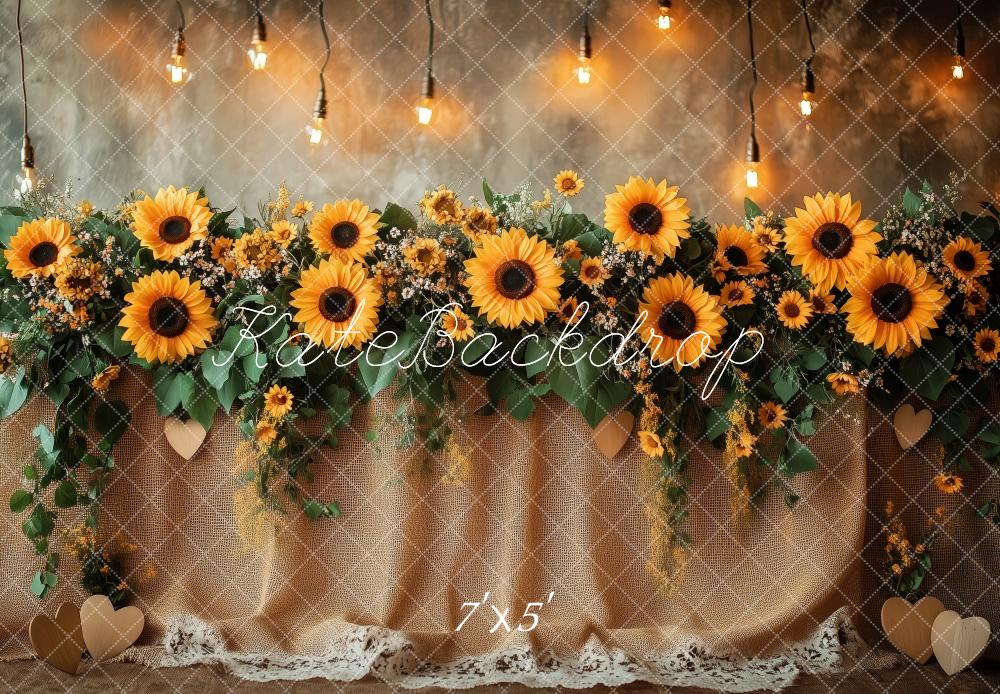 Kate Sommer Sonnenblumen Lichter Rustikal Hintergrund Entworfen von Patty Roberts - Kate Backdrop.de