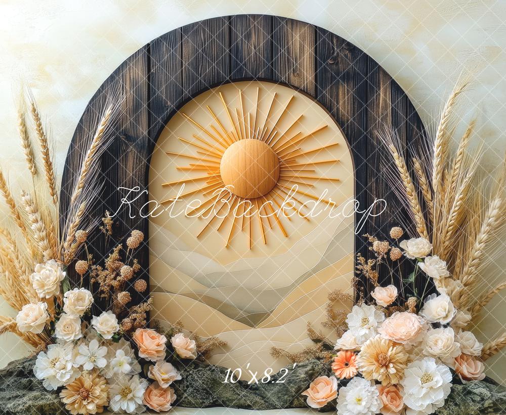 Kate Boho Bogen Sonne Trockenblumen Hintergrund Entworfen von Mini MakeBelieve - Kate Backdrop.de
