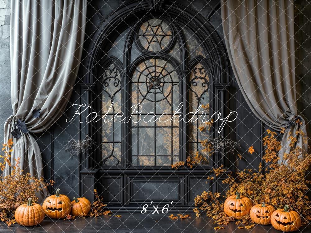Kate Halloween Kürbisse Gotisches Fenster Fleece Hintergrund Entworfen von Emetselch - Kate Backdrop.de