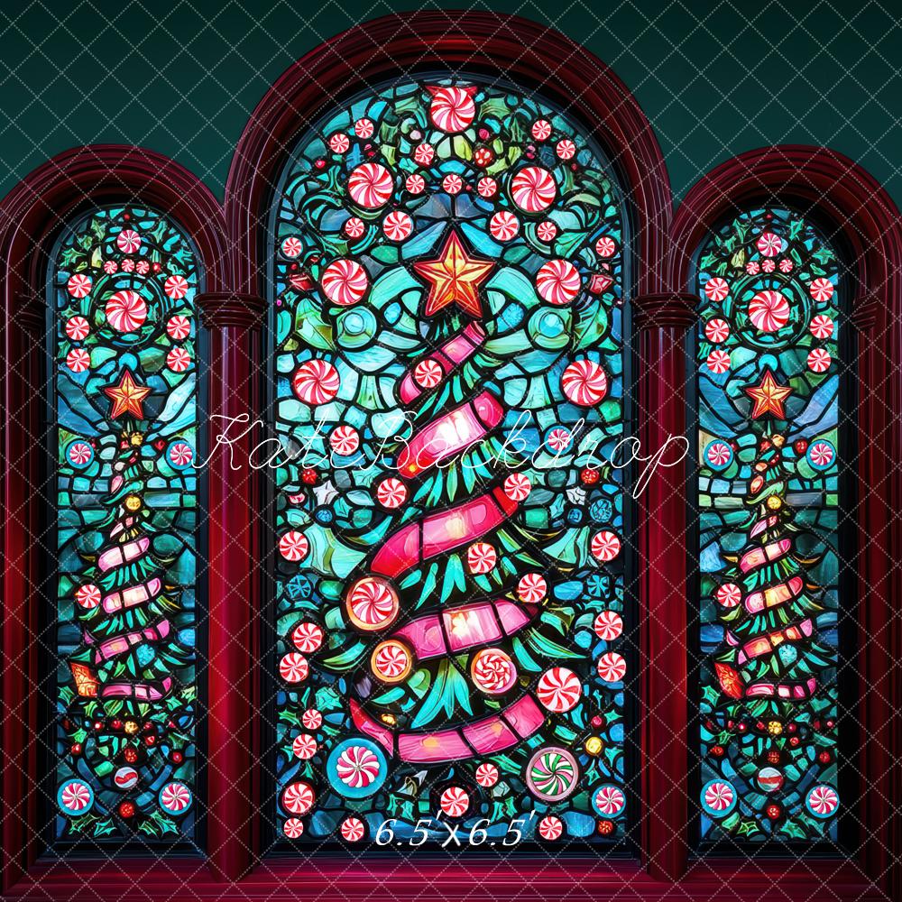 Kate Weihnachten Buntglas Fenster Baum Hintergrund Entworfen von Mini MakeBelieve - Kate Backdrop.de