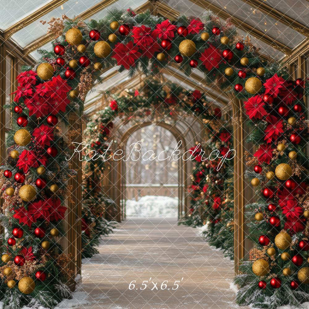 Kate Weihnachten Bogen Girlande Rot Gold Hintergrund Entworfen von Mini MakeBelieve - Kate Backdrop.de