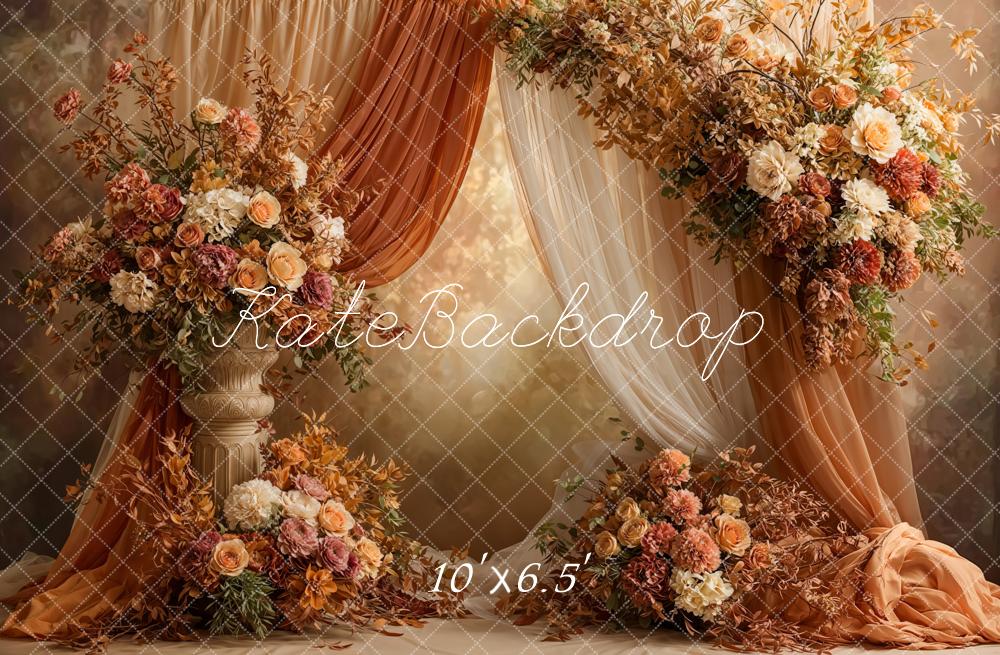 Kate Herbst Blumenarrangement Vintage Braun Fleece Hintergrund Entworfen von Emetselch - Kate Backdrop.de
