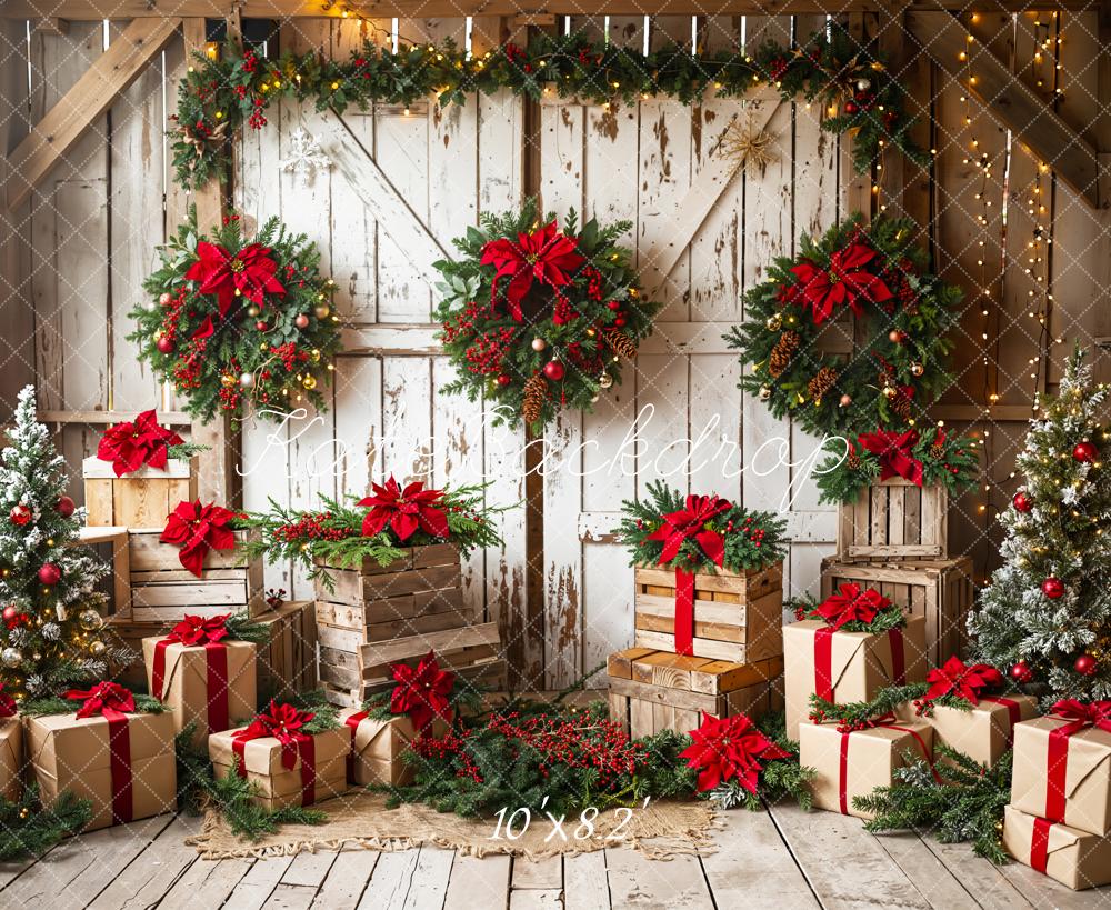 Kate Weihnachten Kränze Geschenke Holz Hintergrund Entworfen von Emetselch