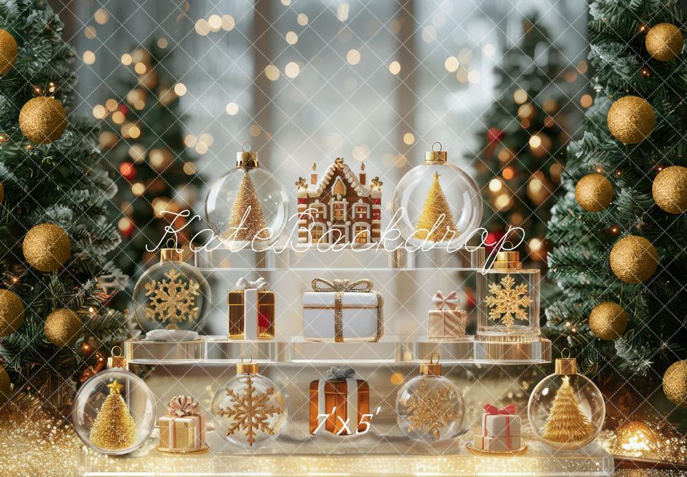 Kate Weihnachten Geschenke Christbaumkugeln Gold Hintergrund Entworfen von Mini MakeBelieve - Kate Backdrop.de