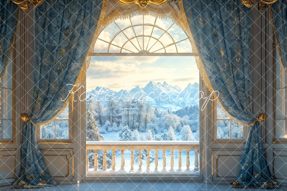 Kate Winter Balkon Fenster Blau Fleece Hintergrund Entworfen von Emetselch