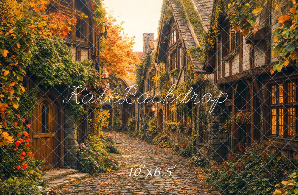 Kate Herbst Dorf Gasse Vintage Hintergrund Entworfen von Emetselch