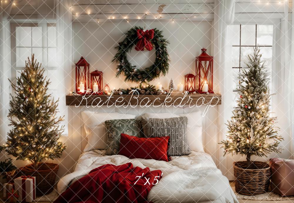 Kate Weihnachten Schlafzimmer Tannenbaum Rot Hintergrund Entworfen von Emetselch - Kate Backdrop.de