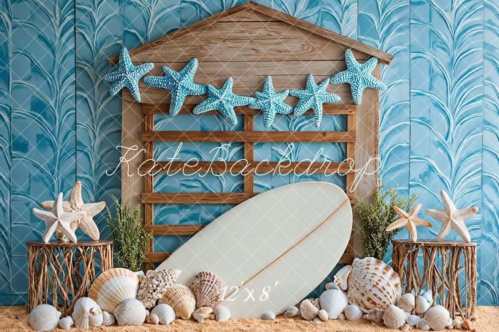 Kate Sommer Strandhaus Seesterne Blau Fleece Hintergrund Entworfen von Emetselch - Kate Backdrop.de