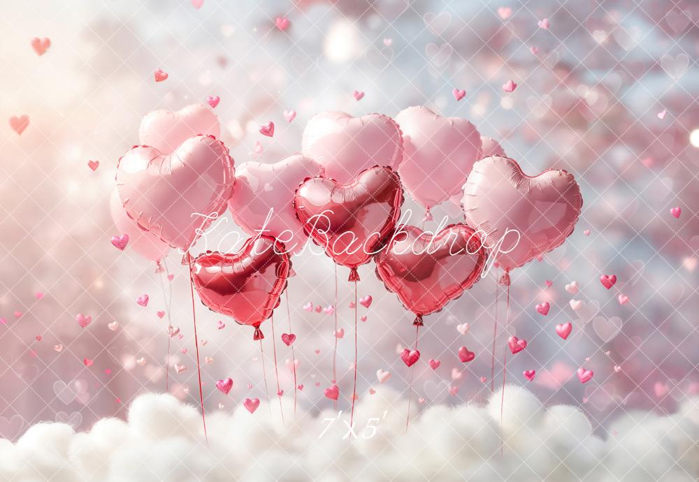 Kate Valentinstag Herzluftballons Wolken Rosa Hintergrund Entworfen von Emetselch - Kate Backdrop.de