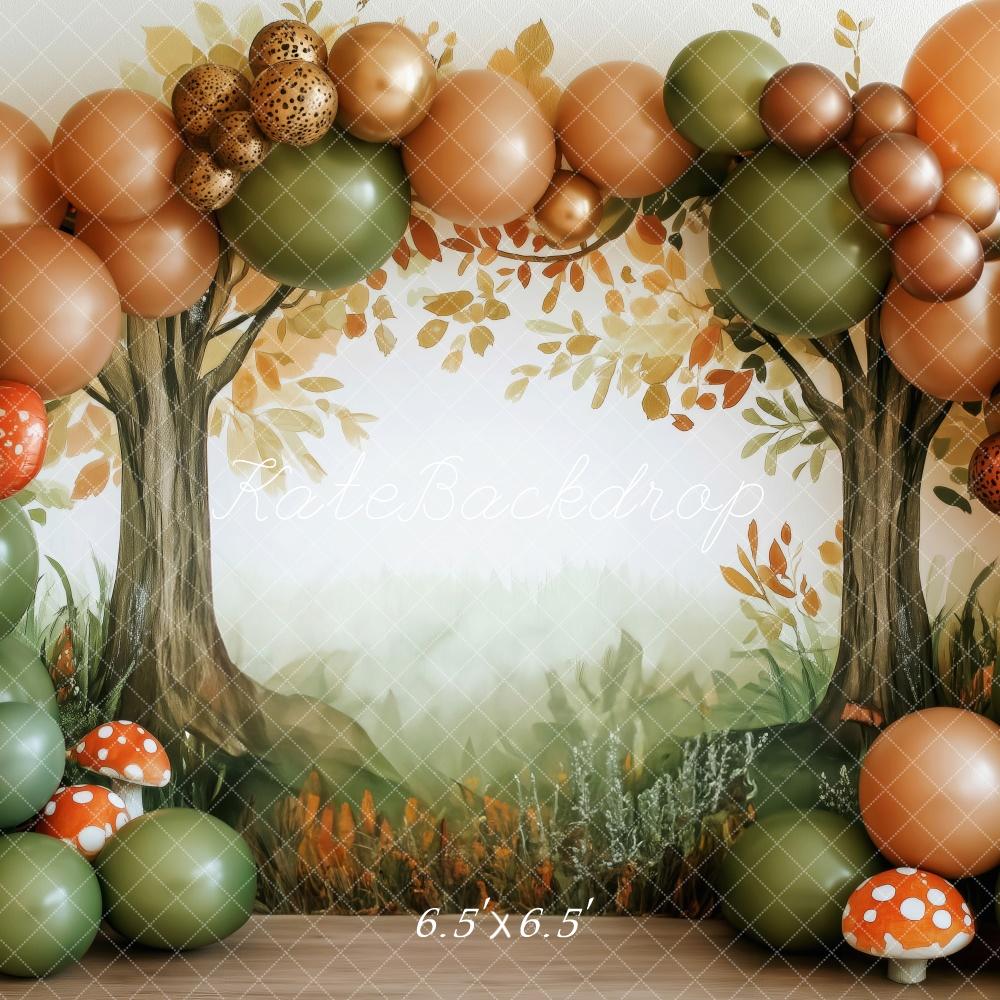 Kate Herbst Wald Ballons Pilze Hintergrund Entworfen von Patty Roberts - Kate Backdrop.de