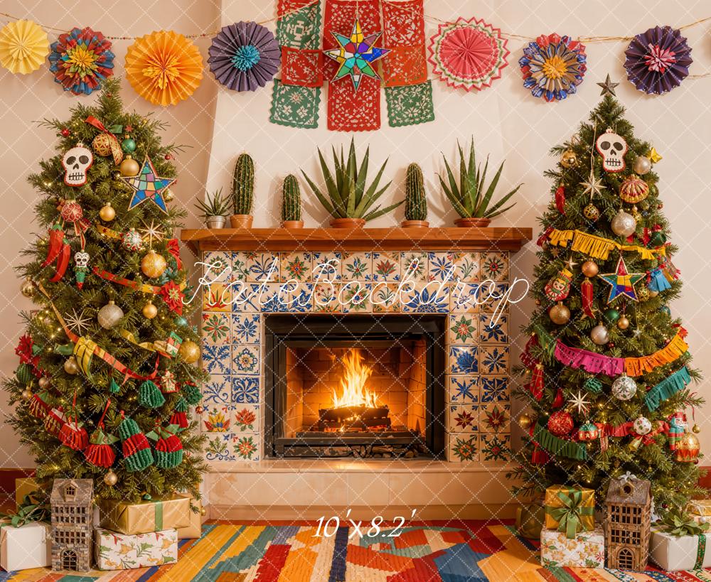 Kate Weihnachten Kamin Weihnachtsbaum Bunt Hintergrund Entworfen von Emetselch - Kate Backdrop.de