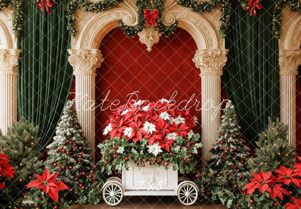 Kate Weihnachten Säulen Weihnachtsbäume Rot Hintergrund Entworfen von Mini MakeBelieve - Kate Backdrop.de