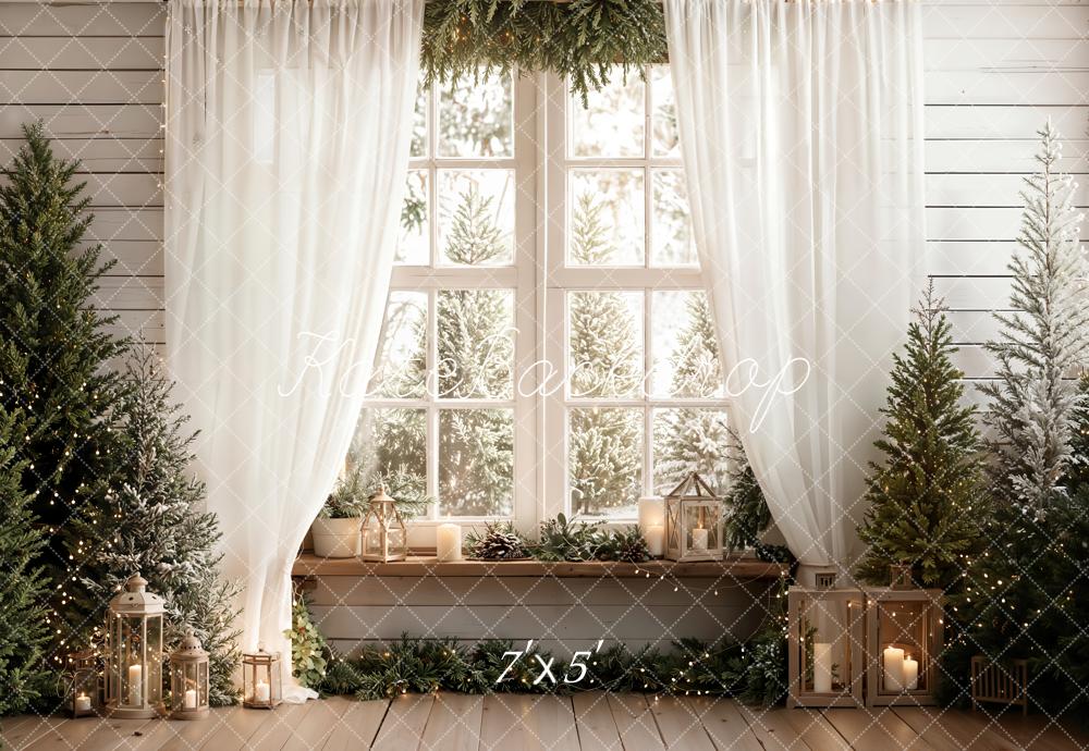 Kate Weihnachten Fenster Tannen Weiß Hintergrund Entworfen von Emetselch - Kate Backdrop.de