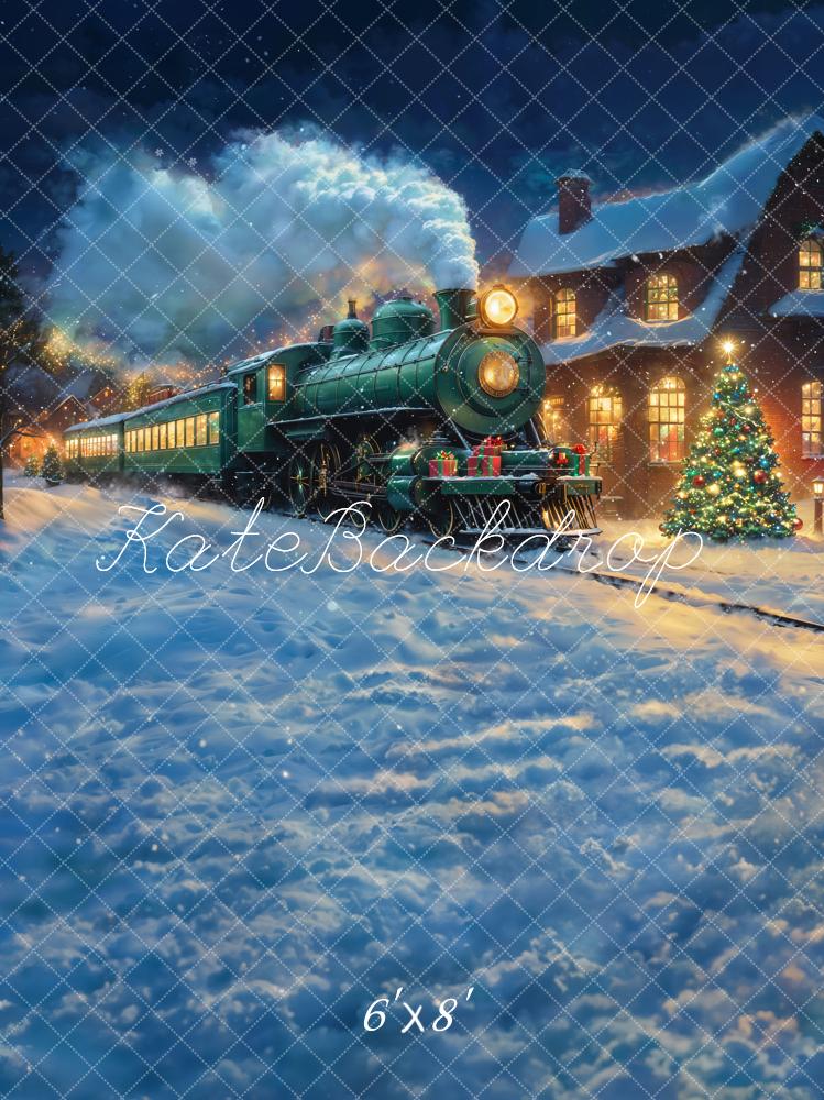 Kate Polar Train Weihnachtszug Schnee Nacht Hintergrund Entworfen von Chain - Kate Backdrop.de