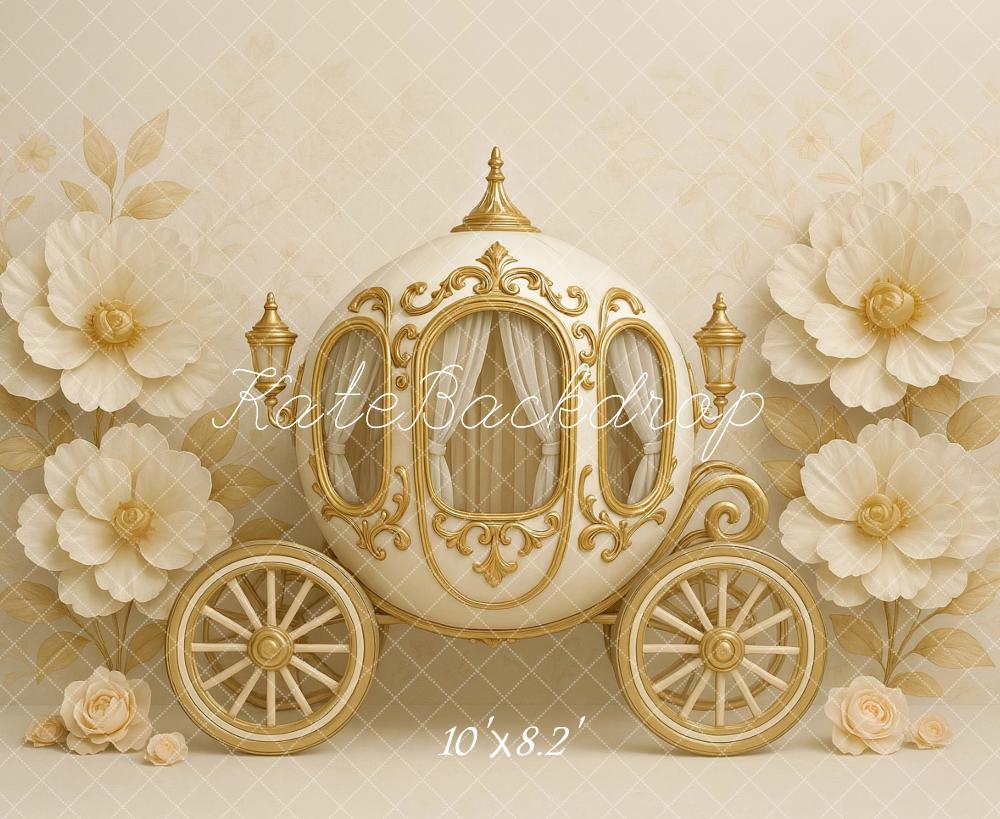 Kate Märchen Kutsche Blumen Gold Hintergrund Entworfen von Ashley Paul - Kate Backdrop.de