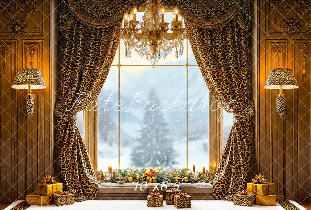 Kate Weihnachten Fenster Vorhang Gold Fleece Hintergrund Entworfen von Emetselch - Kate Backdrop.de