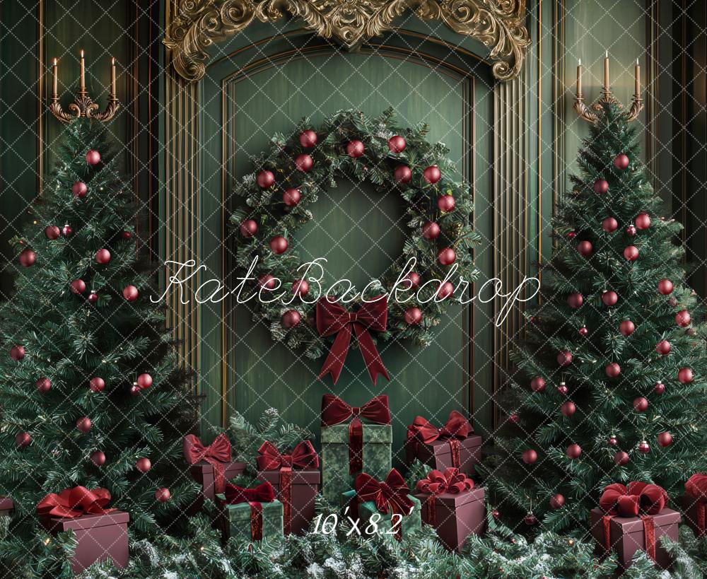 Kate Weihnachten Tannenbaum Geschenkboxen Grün Hintergrund Entworfen von Mini MakeBelieve - Kate Backdrop.de