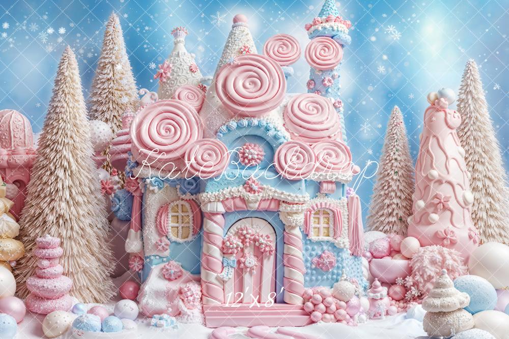 Kate Weihnachten Süßigkeitenhaus Winter Pastell Fleece Hintergrund Entworfen von Emetselch