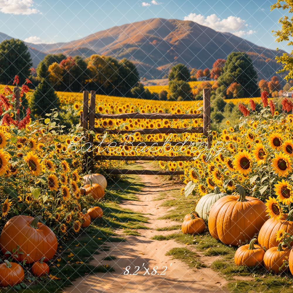 Kate Herbst Sonnenblumen Kürbisse Landschaft Hintergrund Entworfen von Emetselch - Kate Backdrop.de