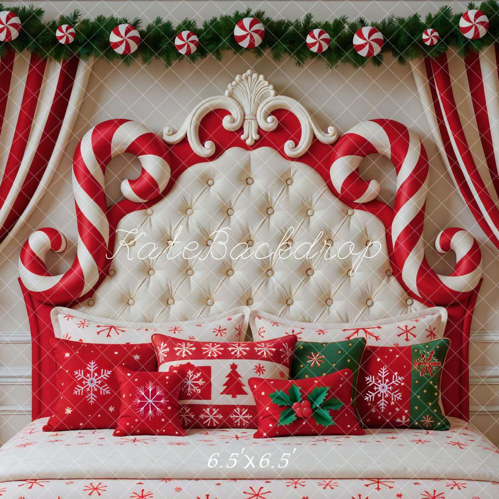 Kate Weihnachten Zuckerstangen Kissen Rot Weiß Hintergrund Entworfen von Mini MakeBelieve - Kate Backdrop.de