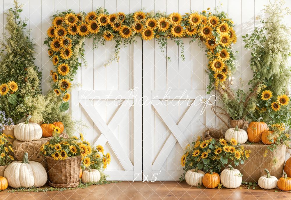 Kate Herbst Sonnenblumen Kürbis Rustic Hintergrund Entworfen von Emetselch - Kate Backdrop.de
