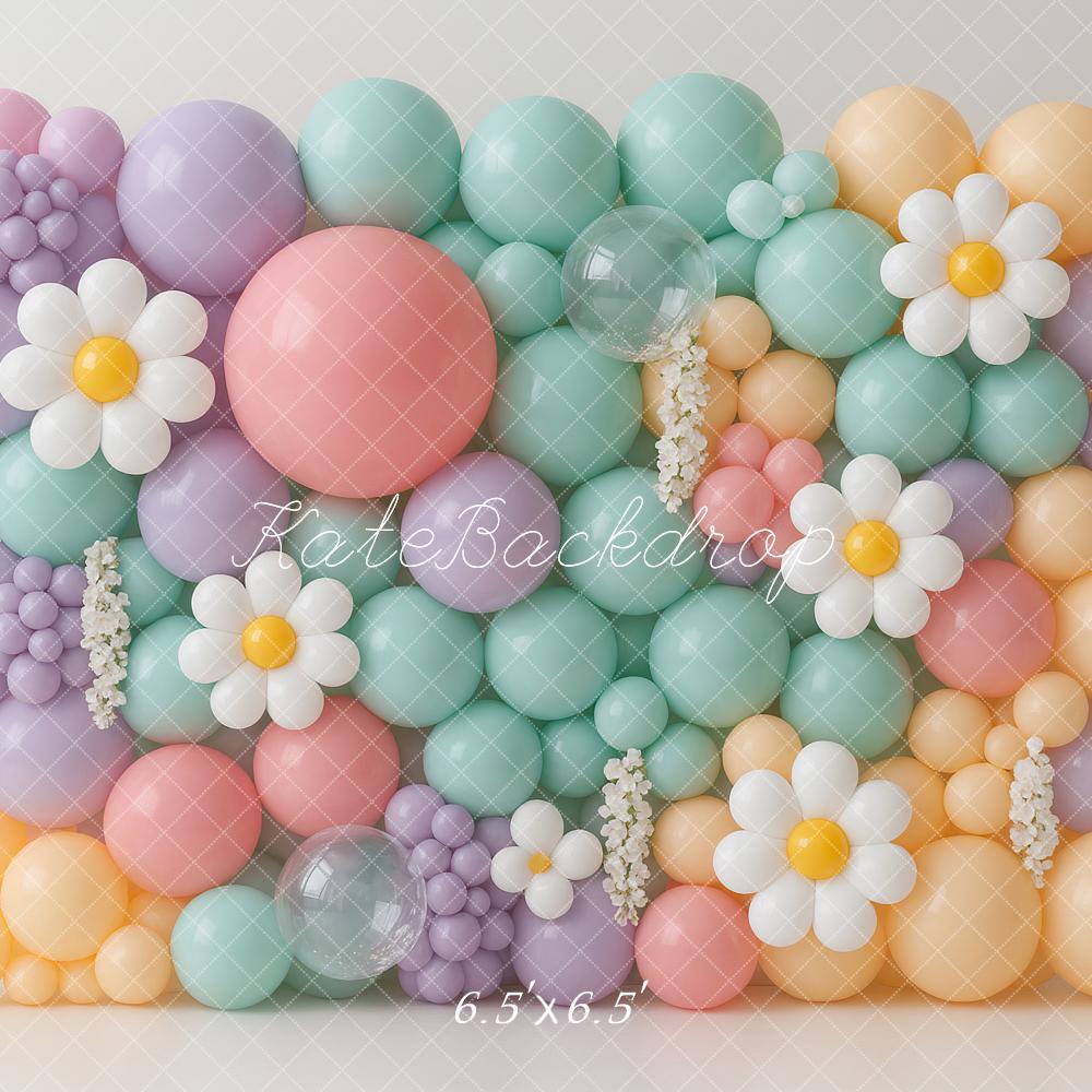 Kate Geburtstag Blumen Luftballons Pastell Hintergrund Entworfen von Ashley Paul - Kate Backdrop.de