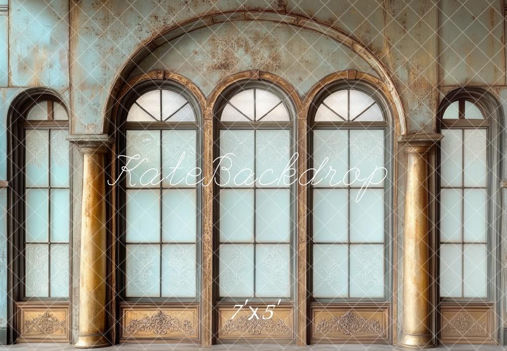 Kate Vintage Bogenfenster Säulen Blau Hintergrund Entworfen von Mini MakeBelieve - Kate Backdrop.de