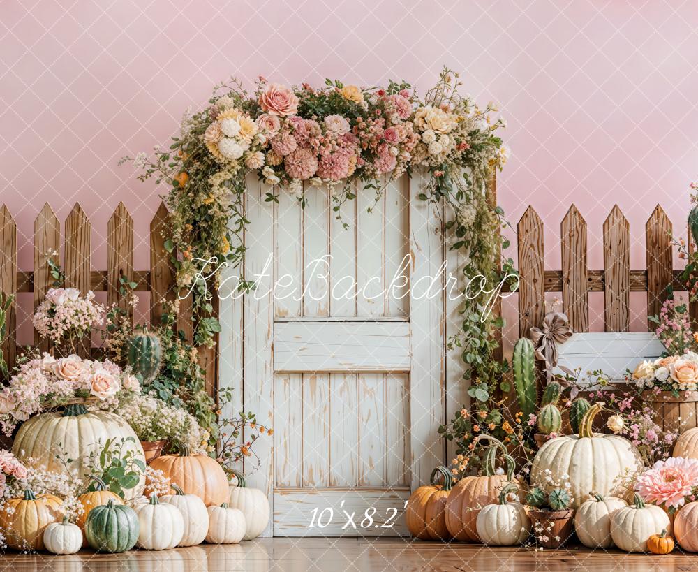 Kate Herbst Tür Kürbisse Blumen Pastell Hintergrund Entworfen von Emetselch - Kate Backdrop.de